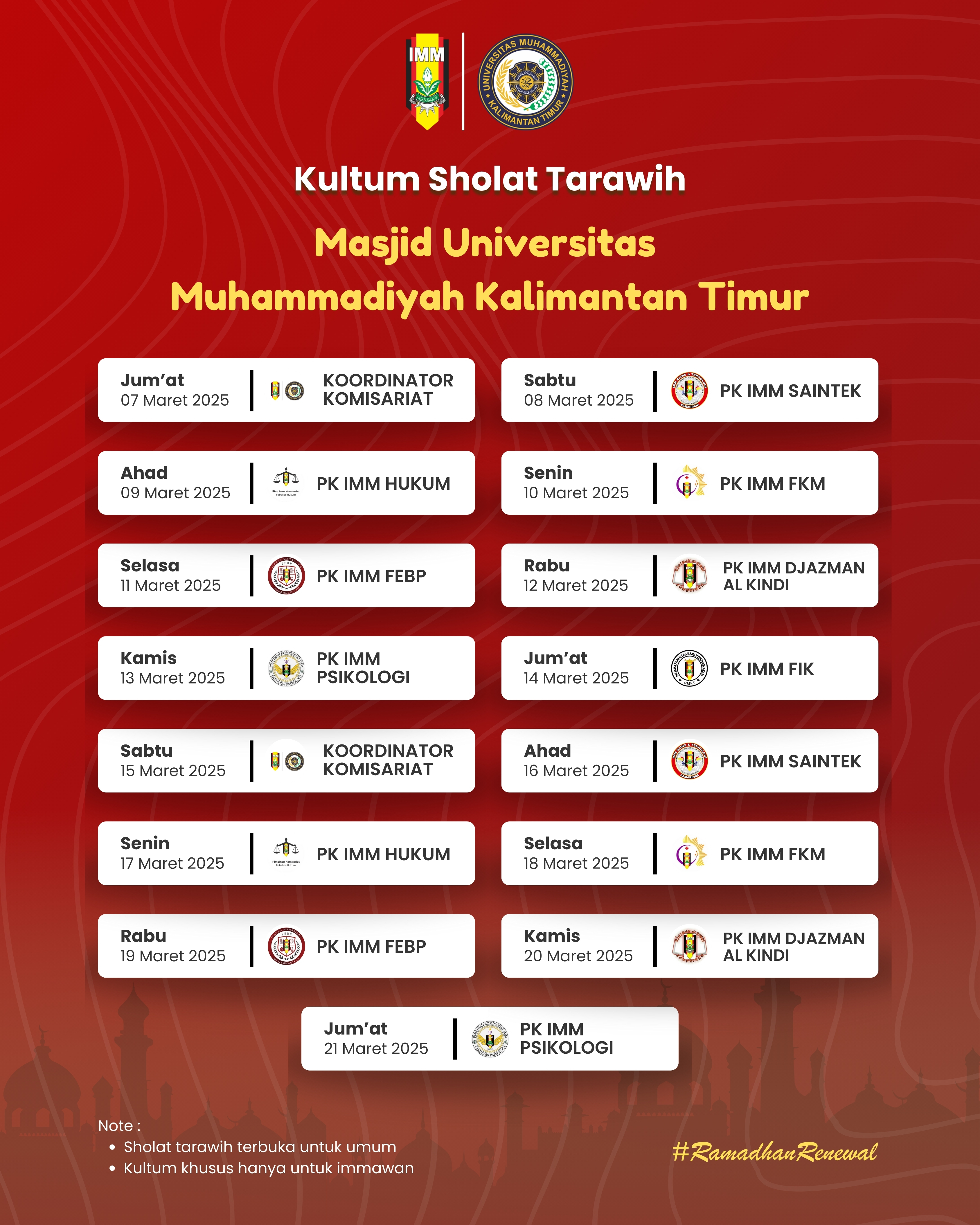 Jadwal Kultum Masjid Universitas Muhammadiyah Kalimantan Timur Per Komisariat
